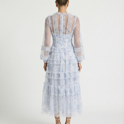 Celia | Midi Dress with Sheer Long Sleeves