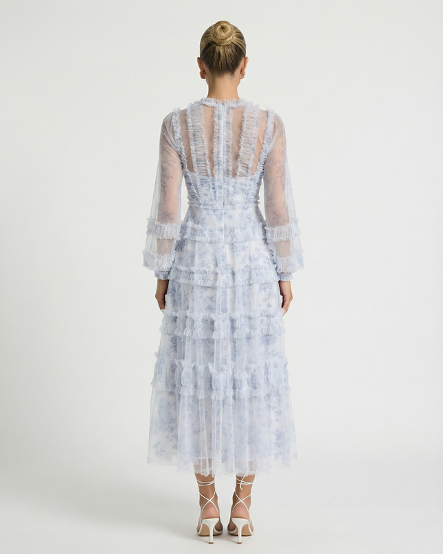 Celia | Midi Dress with Sheer Long Sleeves