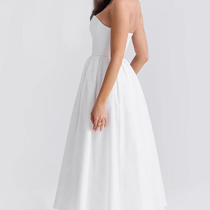 Lesley | Strapless Midi Dress with Pleated Skirt