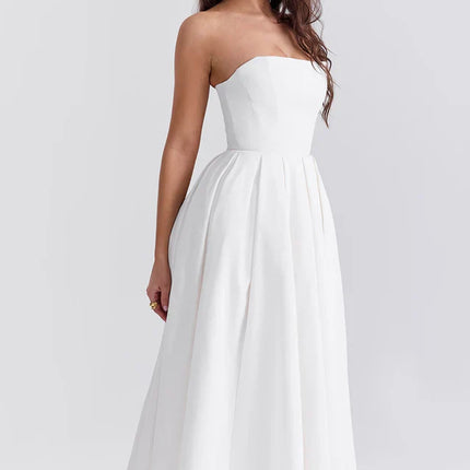 Lesley | Strapless Midi Dress with Pleated Skirt