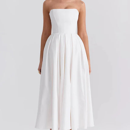 Lesley | Strapless Midi Dress with Pleated Skirt