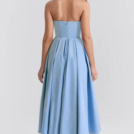 Lesley | Strapless Midi Dress with Pleated Skirt