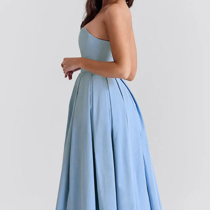 Lesley | Strapless Midi Dress with Pleated Skirt