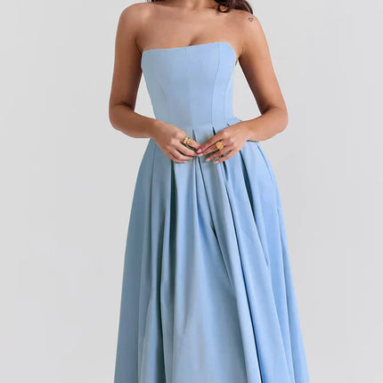Lesley | Strapless Midi Dress with Pleated Skirt