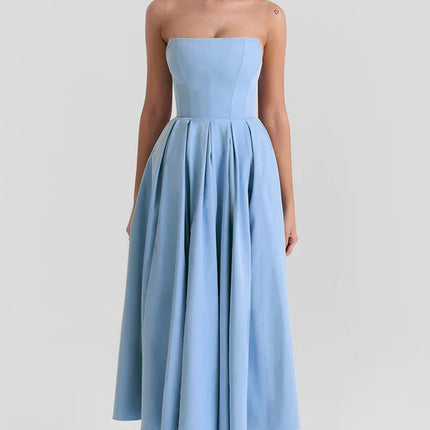 Lesley | Strapless Midi Dress with Pleated Skirt