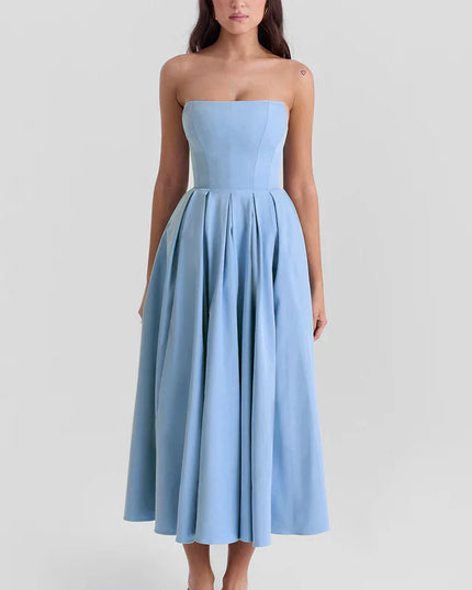 Lesley | Strapless Midi Dress with Pleated Skirt