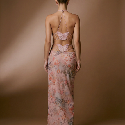 Terri | Backless Midi Dress with Butterfly Detail