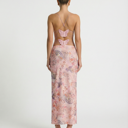 Terri | Backless Midi Dress with Butterfly Detail