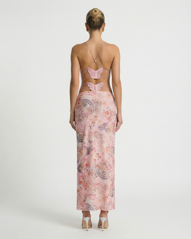 Terri | Backless Midi Dress with Butterfly Detail