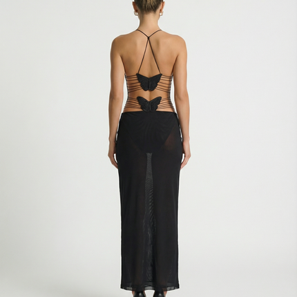 Terri | Backless Midi Dress with Butterfly Detail