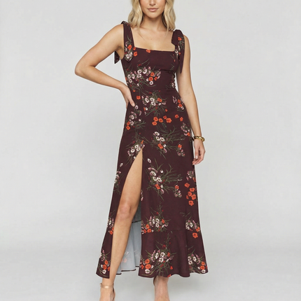 Pauline | Square Neck Midi Dress with Side Slit