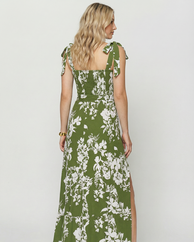 Pauline | Square Neck Midi Dress with Side Slit