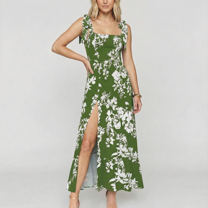 Pauline | Square Neck Midi Dress with Side Slit