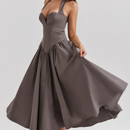 Misty | Halter Midi Dress with Structured Bodice