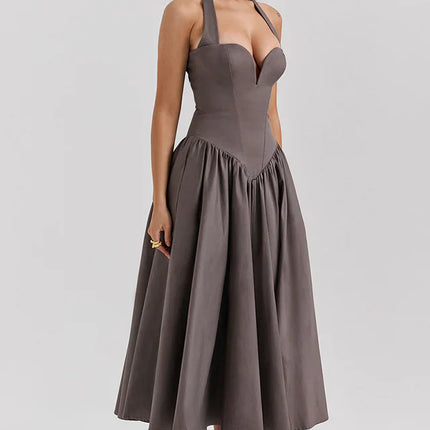 Misty | Halter Midi Dress with Structured Bodice