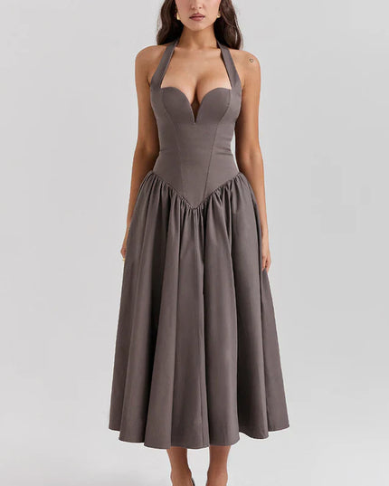 Misty | Halter Midi Dress with Structured Bodice