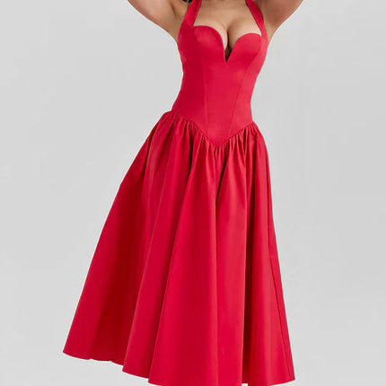 Misty | Halter Midi Dress with Structured Bodice