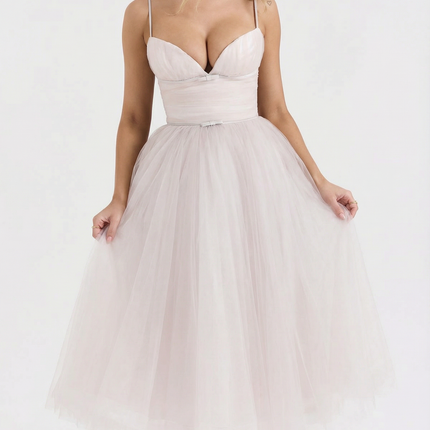 Karen | Tulle Midi Dress with Pleated Skirt