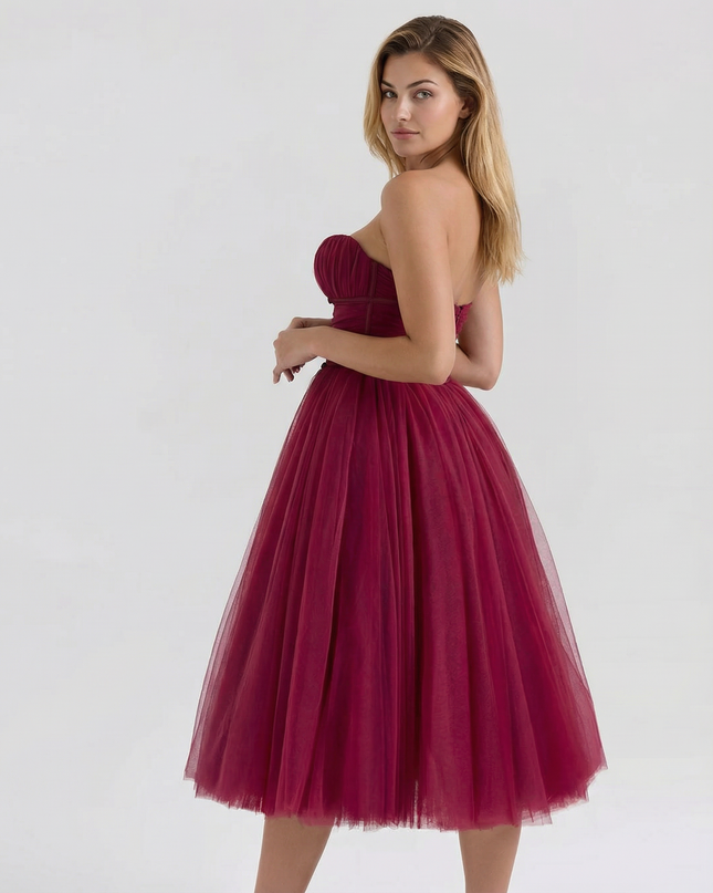 Karen | Tulle Midi Dress with Pleated Skirt