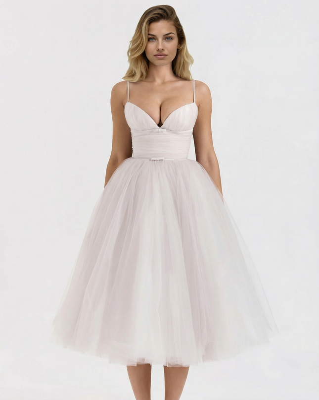 Karen | Tulle Midi Dress with Pleated Skirt