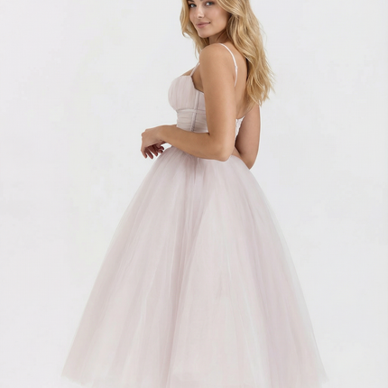 Karen | Tulle Midi Dress with Pleated Skirt