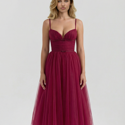 Karen | Tulle Midi Dress with Pleated Skirt