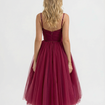 Karen | Tulle Midi Dress with Pleated Skirt