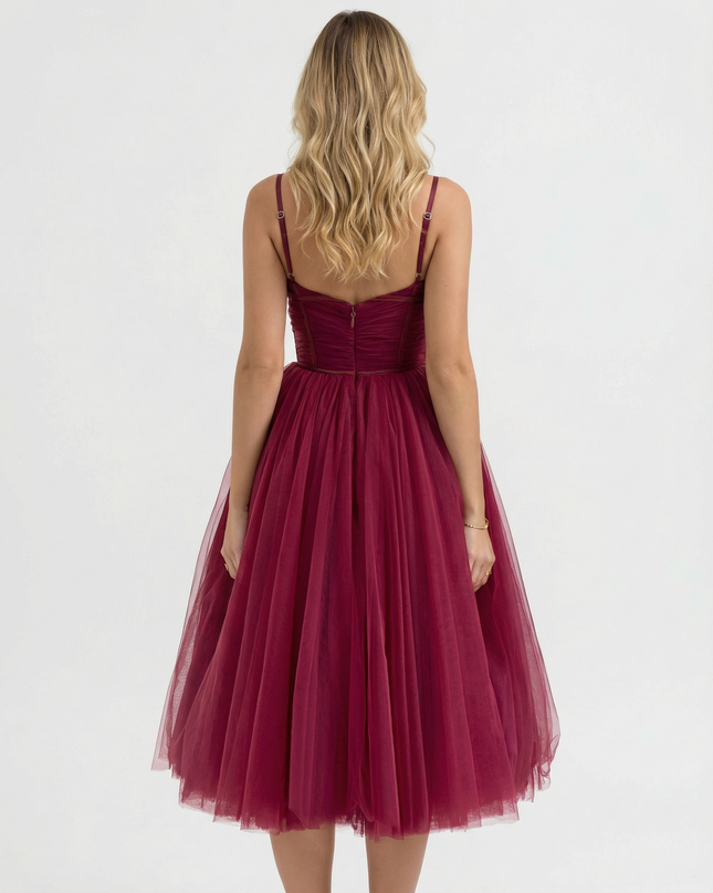 Karen | Tulle Midi Dress with Pleated Skirt