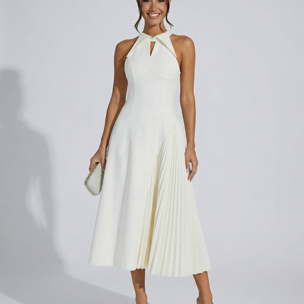 Quinn | Sleeveless Midi Dress with Pleated Panel