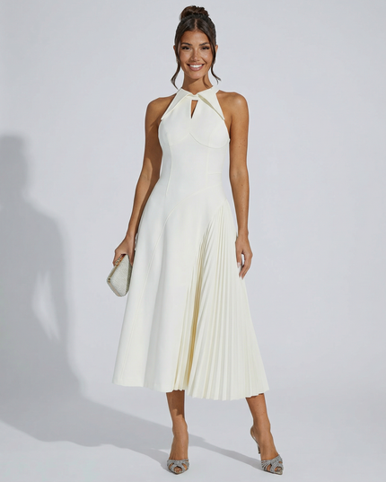 Quinn | Sleeveless Midi Dress with Pleated Panel