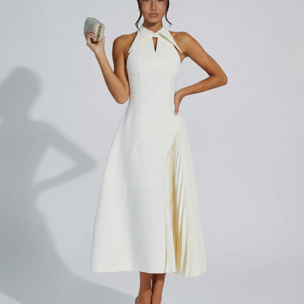 Quinn | Sleeveless Midi Dress with Pleated Panel