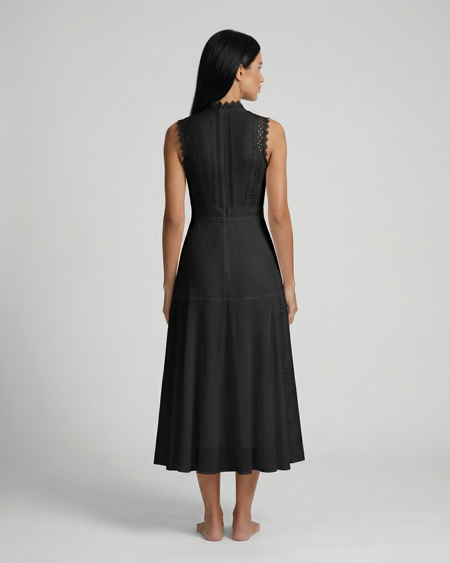 Alma | Sleeveless Midi Dress with Lace Panels