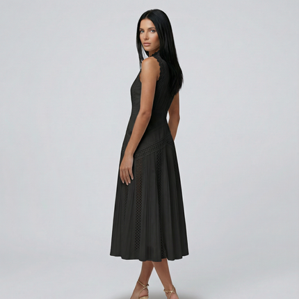 Alma | Sleeveless Midi Dress with Lace Panels