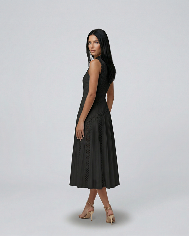 Alma | Sleeveless Midi Dress with Lace Panels