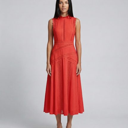 Alma | Sleeveless Midi Dress with Lace Panels