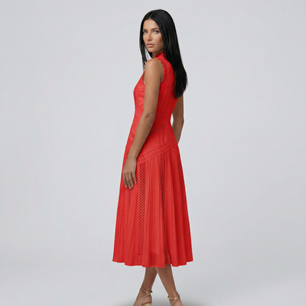 Alma | Sleeveless Midi Dress with Lace Panels