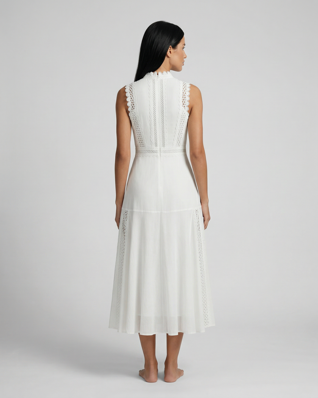 Alma | Sleeveless Midi Dress with Lace Panels