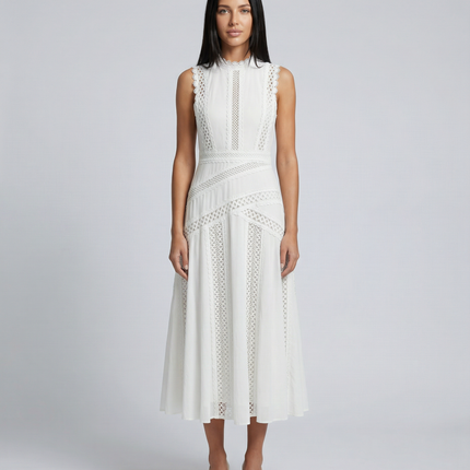 Alma | Sleeveless Midi Dress with Lace Panels