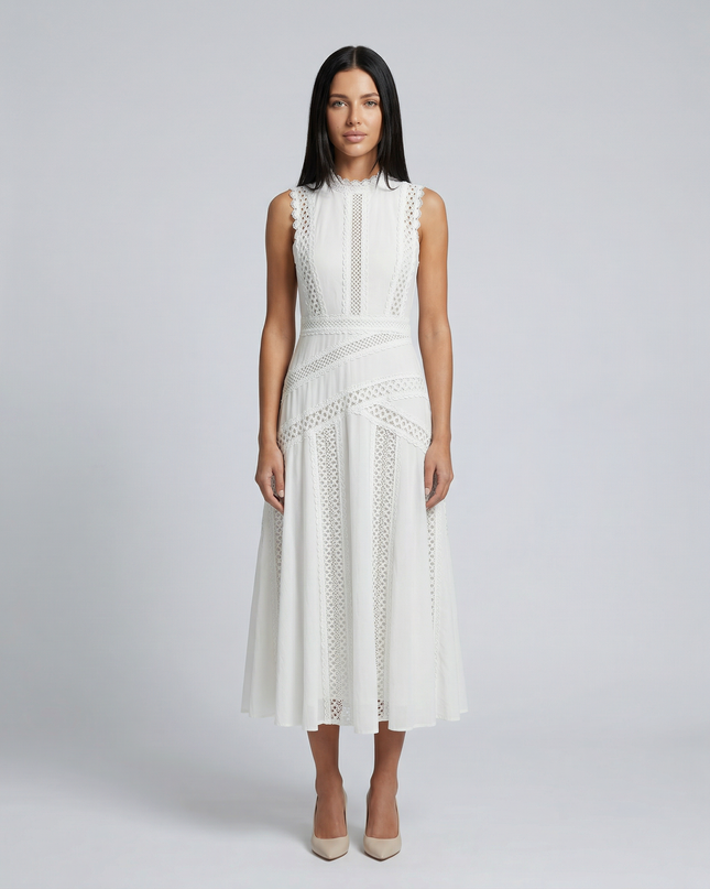 Alma | Sleeveless Midi Dress with Lace Panels