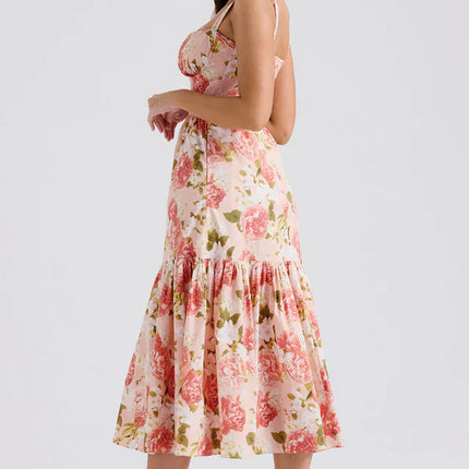 Cassie | Floral Midi Sundress with Tiered Skirt