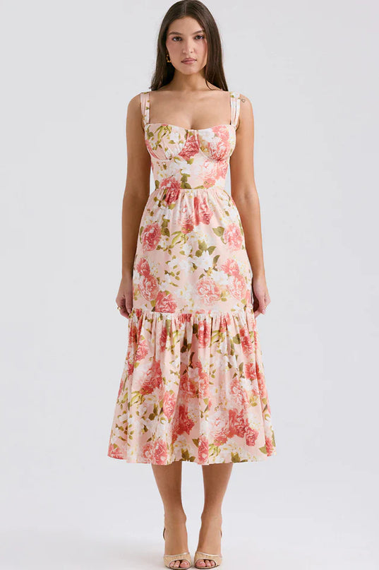Cassie | Floral Midi Sundress with Tiered Skirt