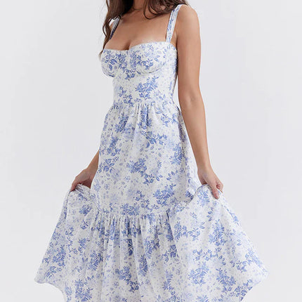 Cassie | Floral Midi Sundress with Tiered Skirt