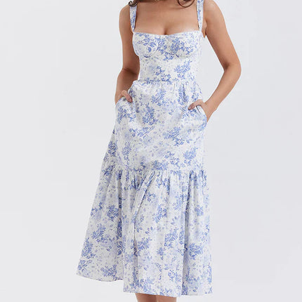 Cassie | Floral Midi Sundress with Tiered Skirt