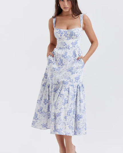 Cassie | Floral Midi Sundress with Tiered Skirt