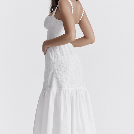 Katrina | Broderie Anglaise Midi Dress with Corset Bodice