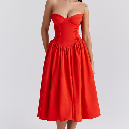 Elizabeth | Strapless Midi Sundress with Corset Bodice