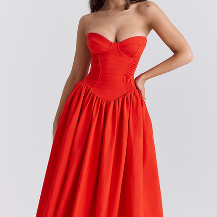 Elizabeth | Strapless Midi Sundress with Corset Bodice