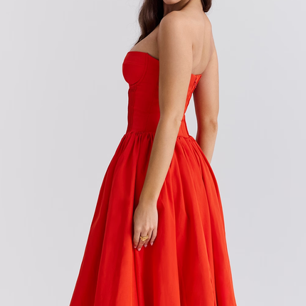 Elizabeth | Strapless Midi Sundress with Corset Bodice