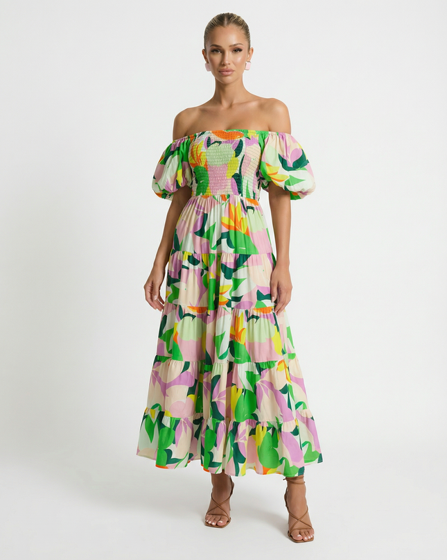 Tonya | Off-Shoulder Midi Dress with Tiered Skirt
