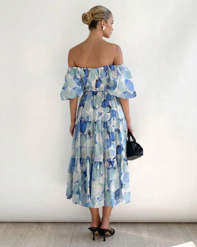 Tonya | Off-Shoulder Midi Dress with Tiered Skirt